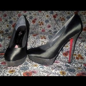 Paris Hilton Patty Grey Crystal Satin Heels